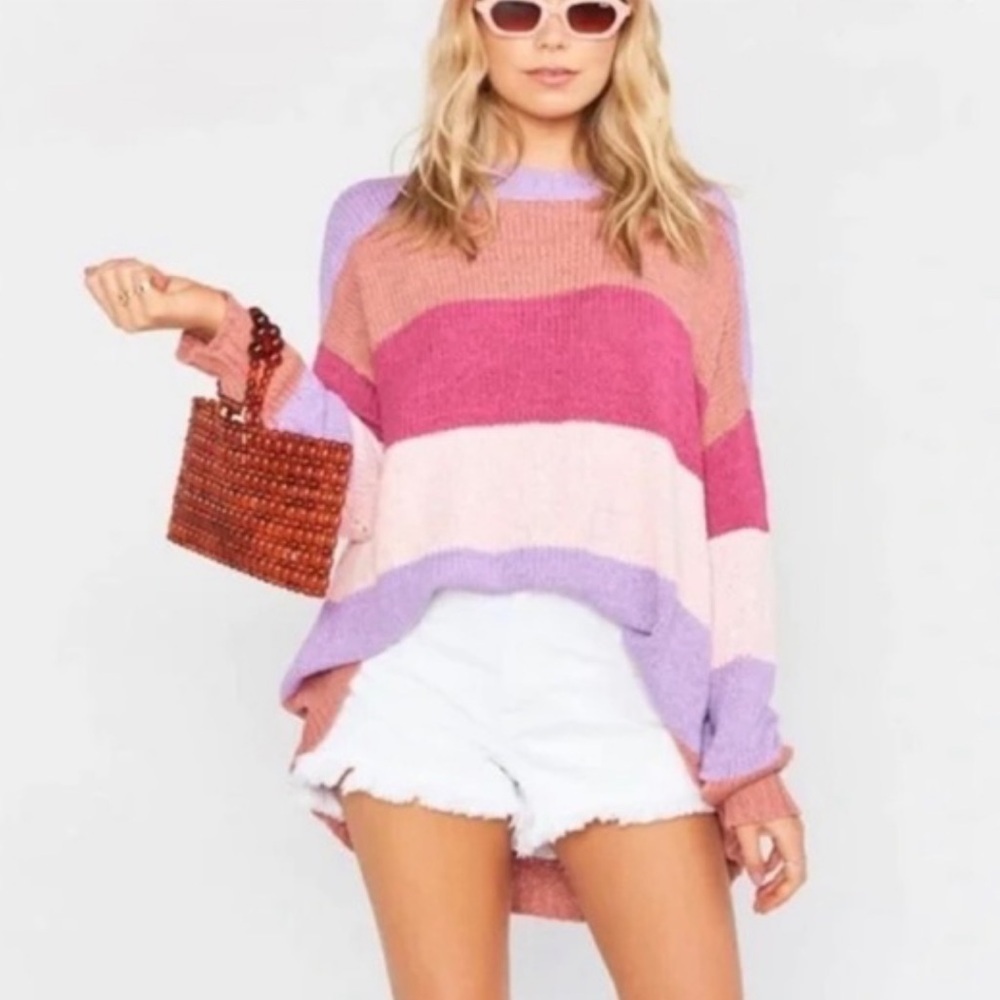Show Me Your Mumu Womens Woodsy Sweater in Sunset Stripe Size XS Oversized Chic